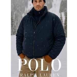 POLO Down Feather Winter Coat Bomber Jacket Navy Blue Thick Heavy Warm Luxe Rare